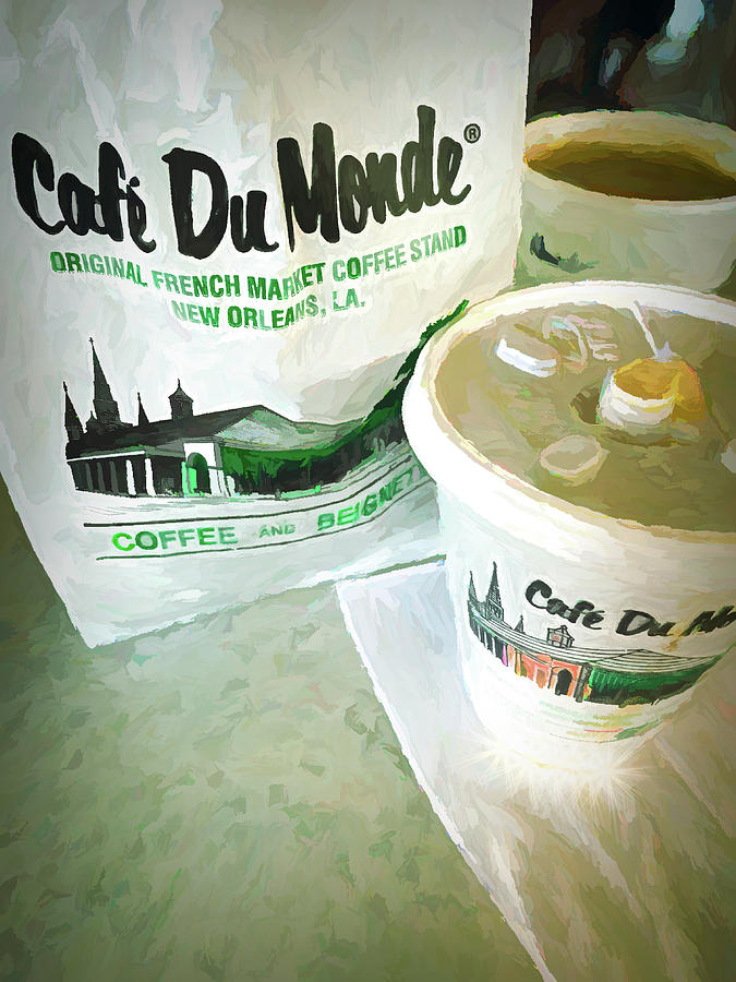 Bag of Beignets and Cup of Cafe Au Lait Photograph by Debra Martz