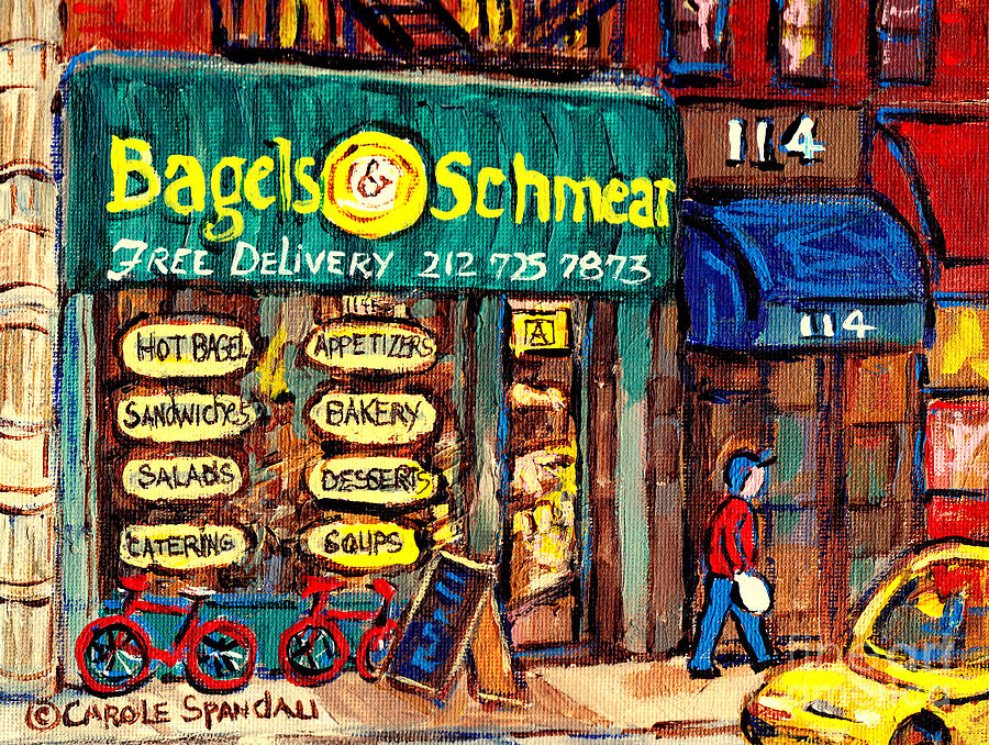 Bagels And Schmear Sandwich Shops Deli Nyc Street Scenes Painting American Storefronts C Spandau Art Painting by Carole Spandau