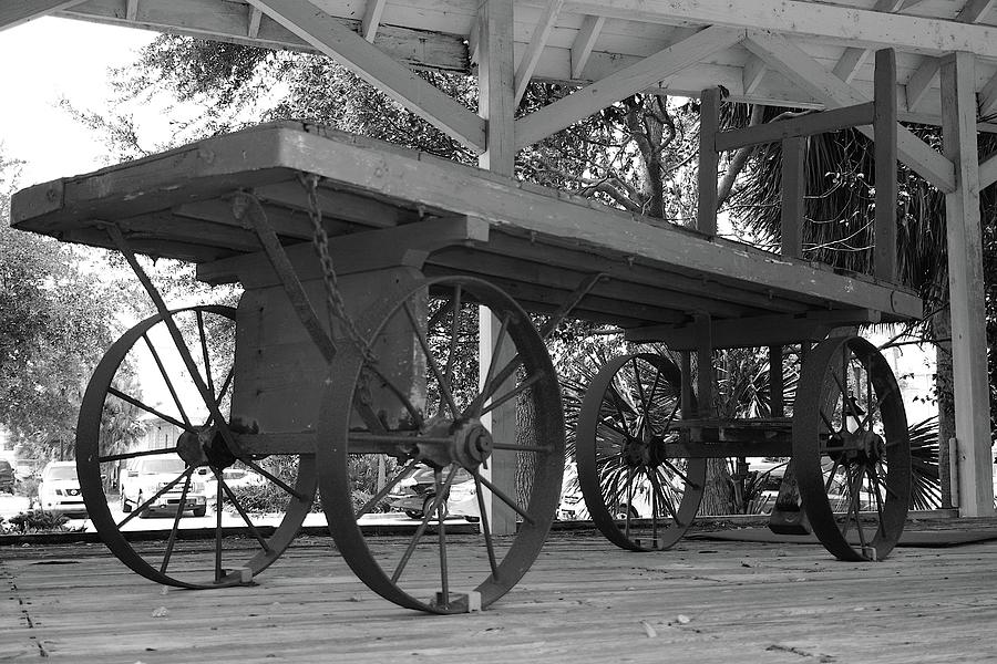 Baggage Cart At Kissimme Depot Black And White  Photograph by Christopher Mercer