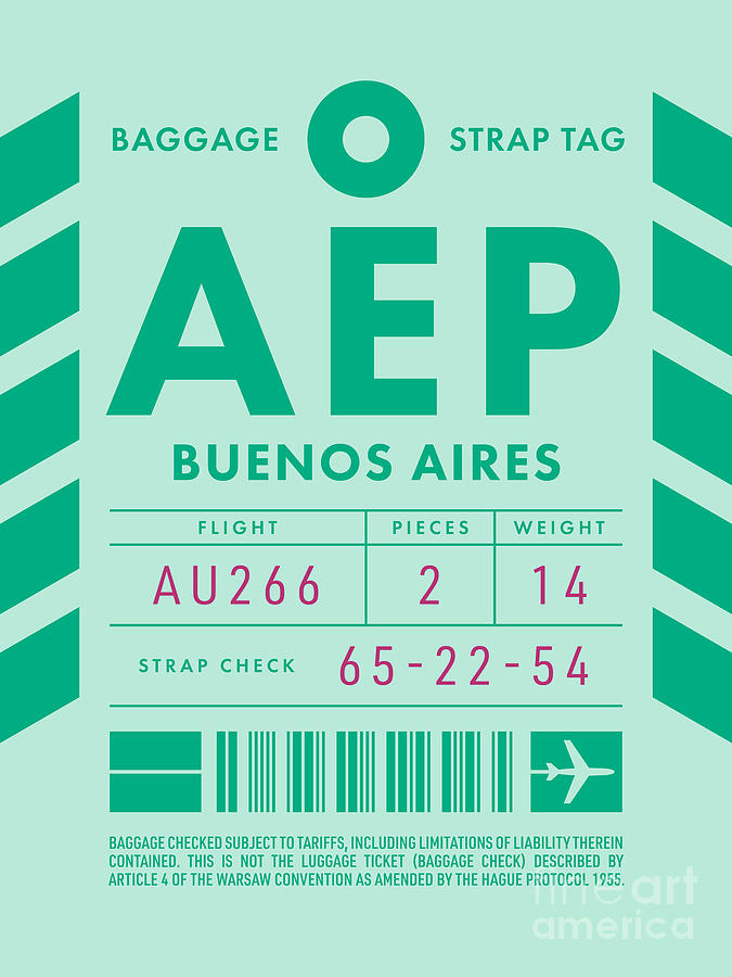 Vintage Digital Art - Baggage Tag D - AEP Buenos Aires Argentina by Organic Synthesis