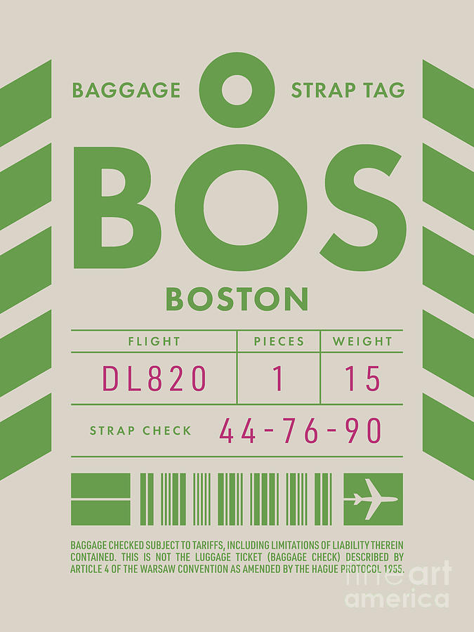 Baggage Tag D Bos Boston Usa Digital Art By Organic Synthesis<script async src=