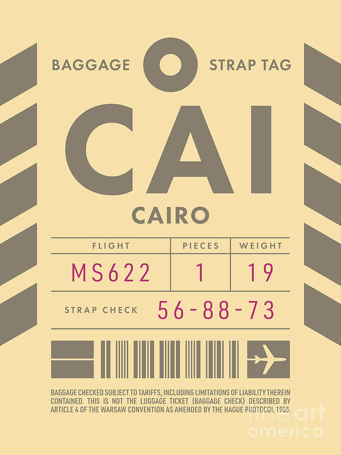 Vintage Digital Art - Baggage Tag D - CAI Cairo Egypt by Organic Synthesis