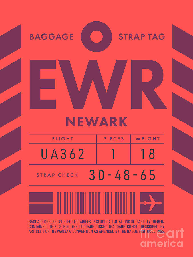 Vintage Digital Art - Baggage Tag D - EWR Newark USA by Organic Synthesis