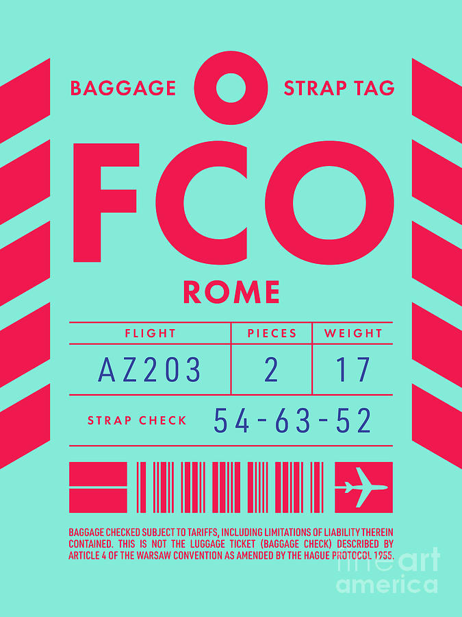 Vintage Digital Art - Baggage Tag D - FCO Rome Italy by Organic Synthesis