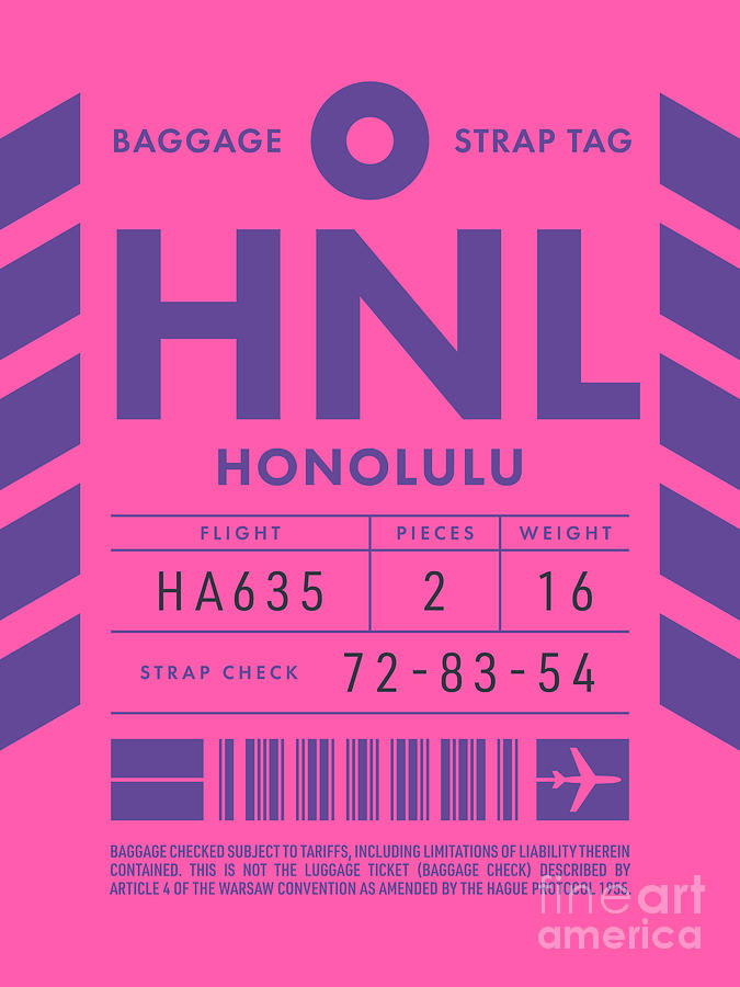Vintage Digital Art - Baggage Tag D - HNL Honolulu Hawaii USA by Organic Synthesis