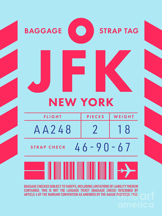 Vintage Digital Art - Baggage Tag D - JFK New York USA by Organic Synthesis