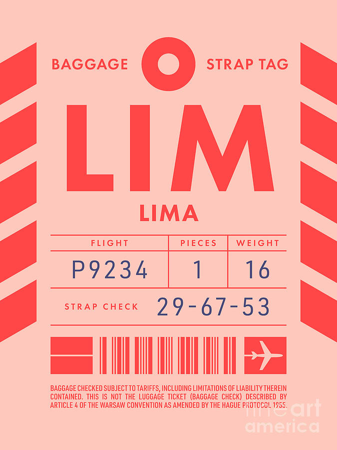 Vintage Digital Art - Baggage Tag D - LIM Lima Peru by Organic Synthesis