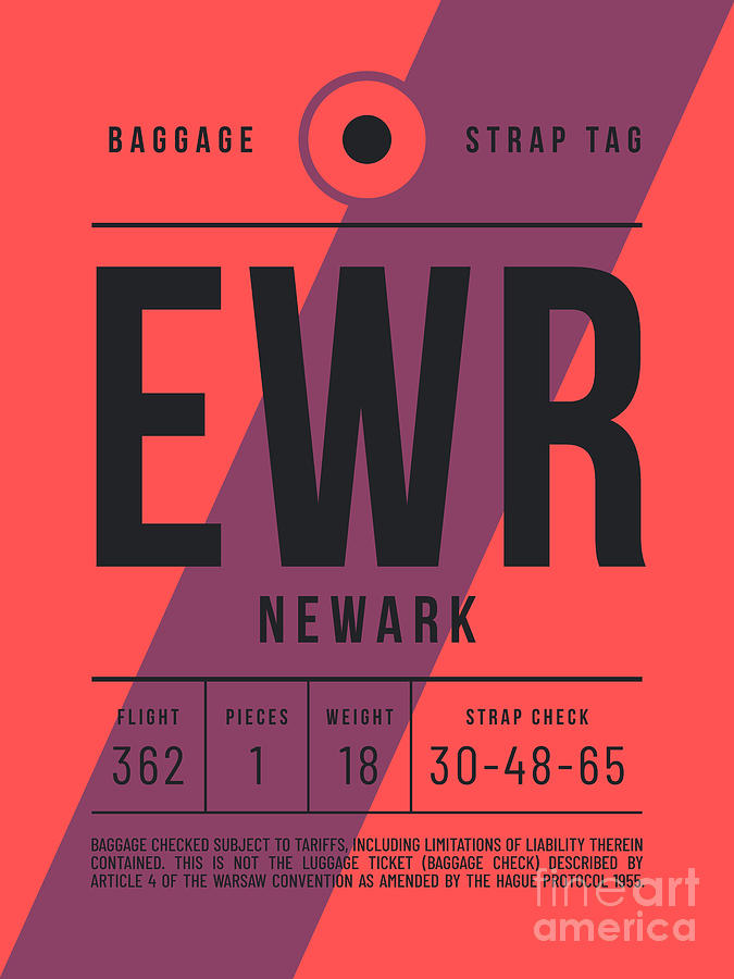 Vintage Digital Art - Baggage Tag E - EWR Newark USA by Organic Synthesis