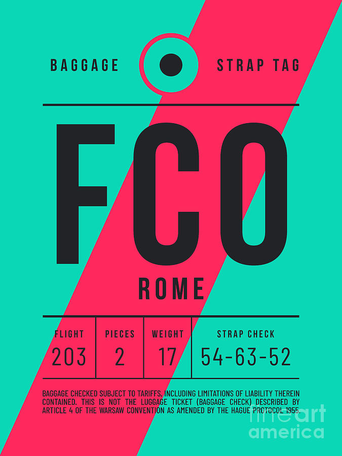 Baggage Tag E - FCO Rome Italy Digital Art by Organic Synthesis