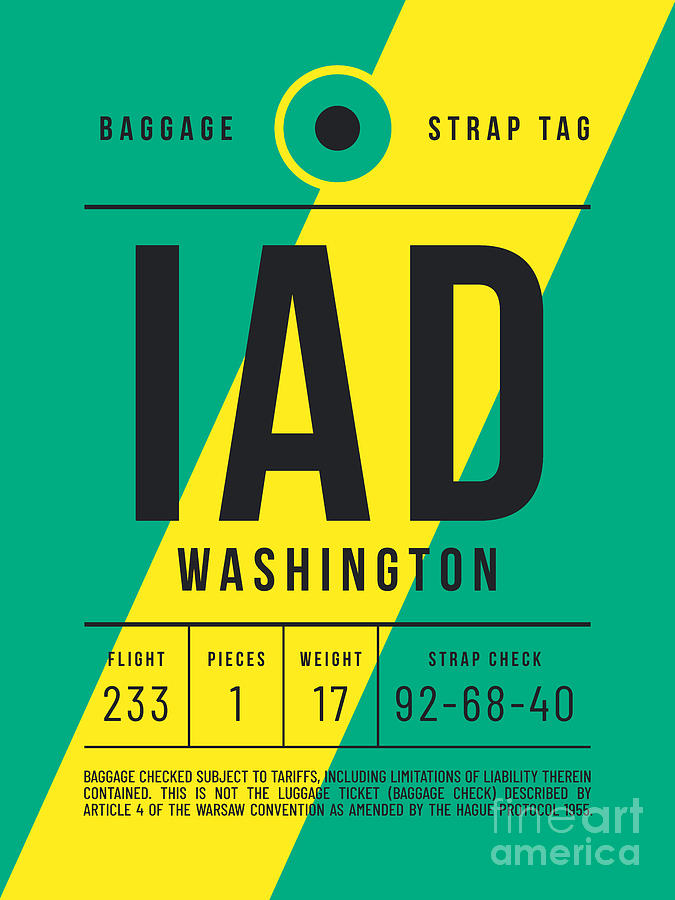 Vintage Digital Art - Baggage Tag E - IAD Washington USA by Organic Synthesis