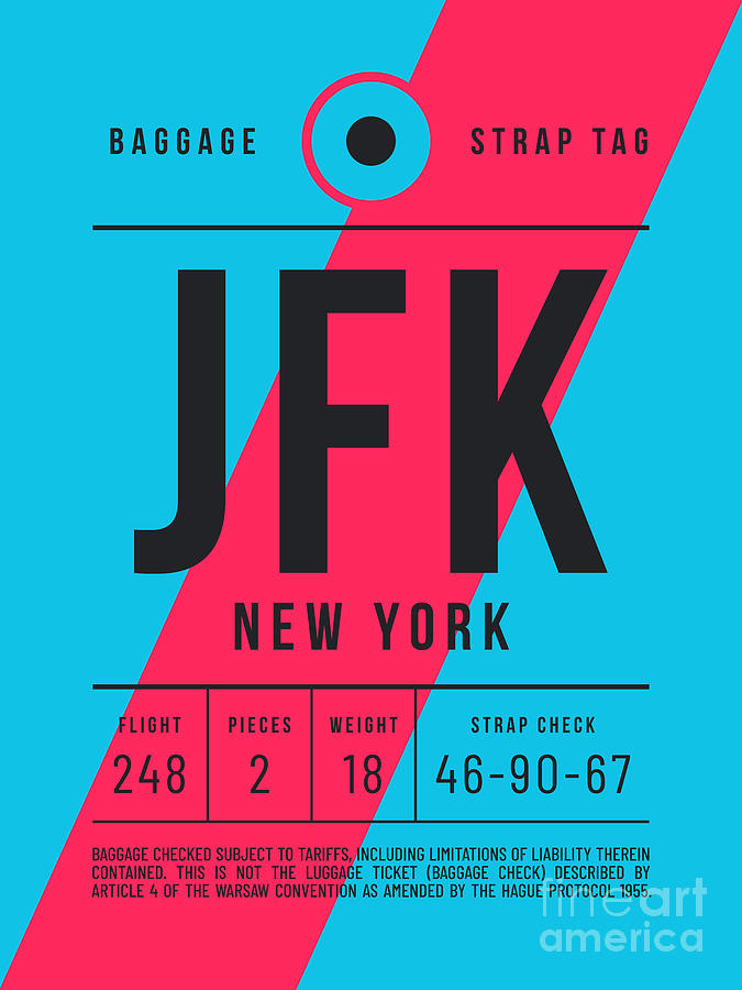 Vintage Digital Art - Baggage Tag E - JFK New York USA by Organic Synthesis