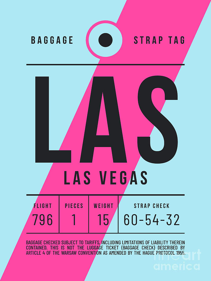 Vintage Digital Art - Baggage Tag E - LAS Las Vegas USA by Organic Synthesis