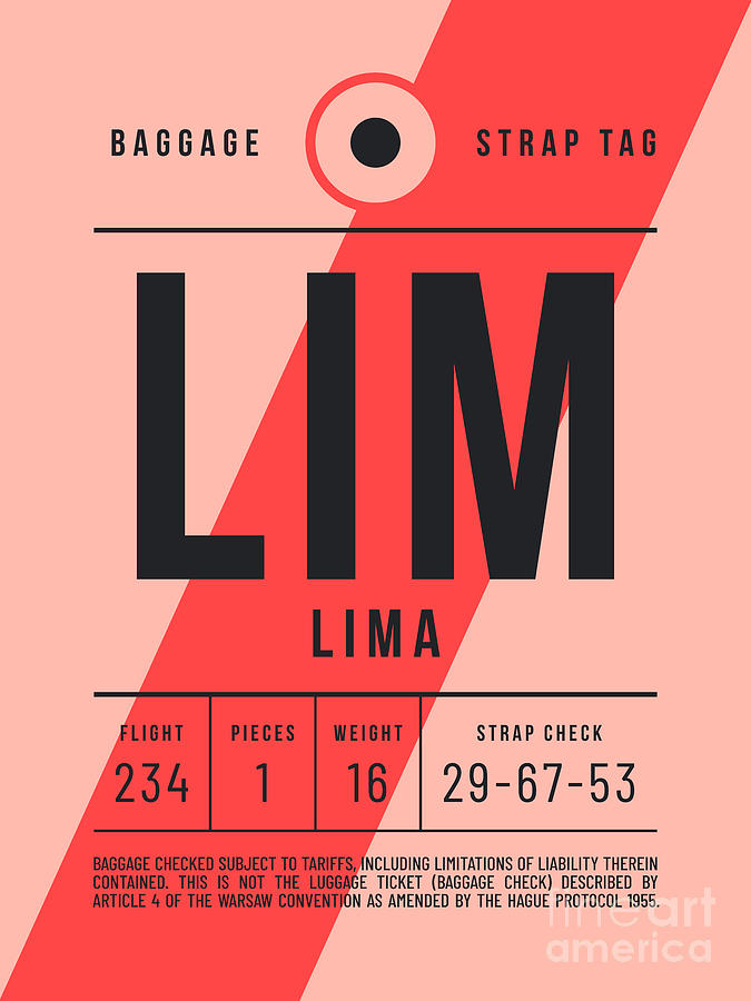 Vintage Digital Art - Baggage Tag E - LIM Lima Peru by Organic Synthesis