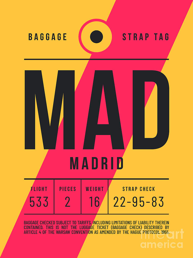 Vintage Digital Art - Baggage Tag E - MAD Madrid Spain by Organic Synthesis