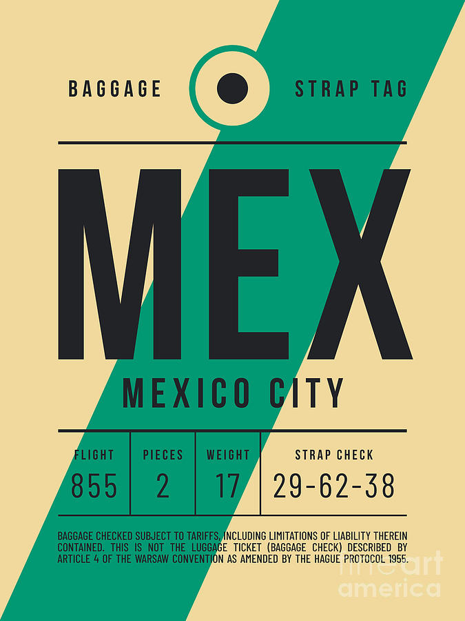 Baggage Tag E - MEX Mexico City Digital Art by Organic Synthesis