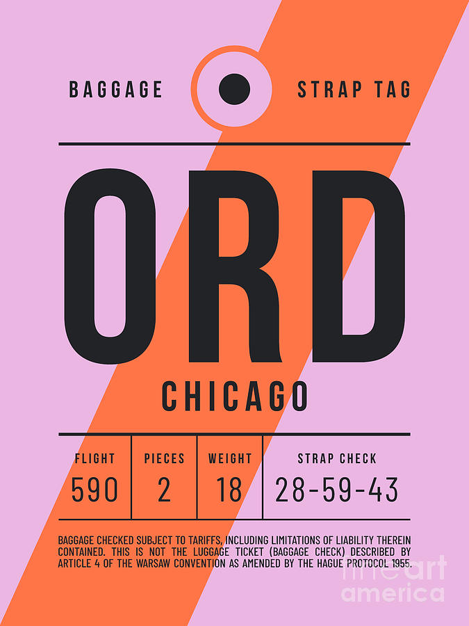 Baggage Tag E - ORD Chicago USA Digital Art by Organic Synthesis