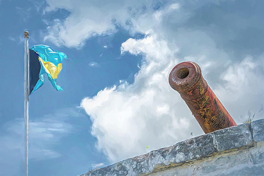 Bahamian Flag and Cannon Atop Fort Fincastle  Photograph by Debra Martz