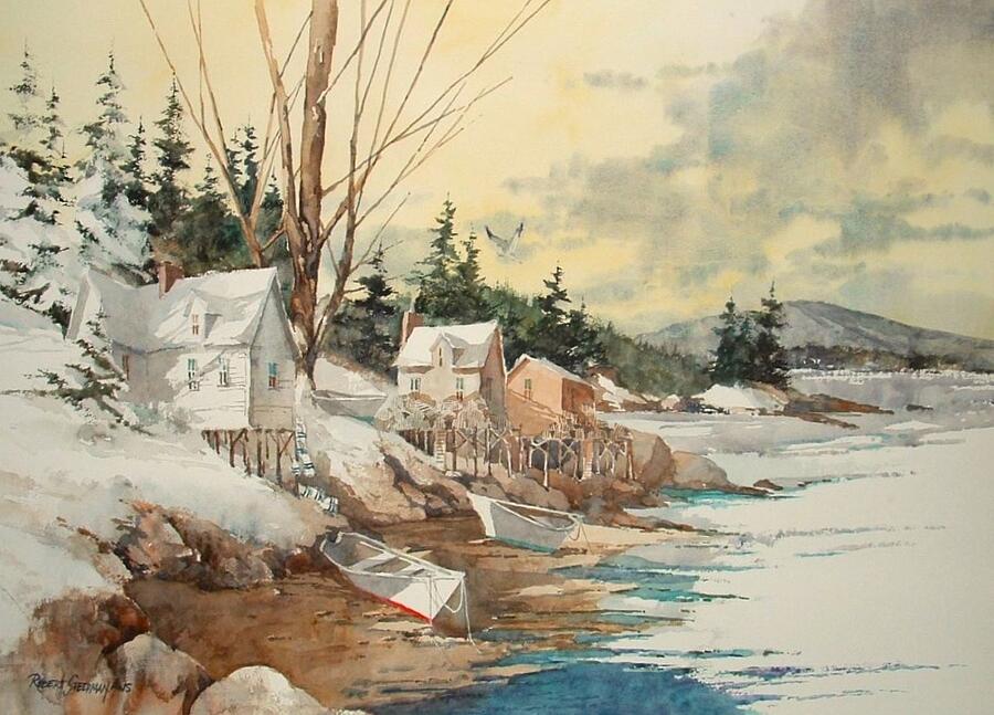 Winter Painting - Bailey Island Dories by Robert Steedman
