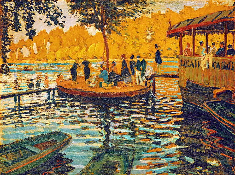 Bain a la Grenouillere by Claude Monet - cyan and orange version Digital Art by Nicko Prints