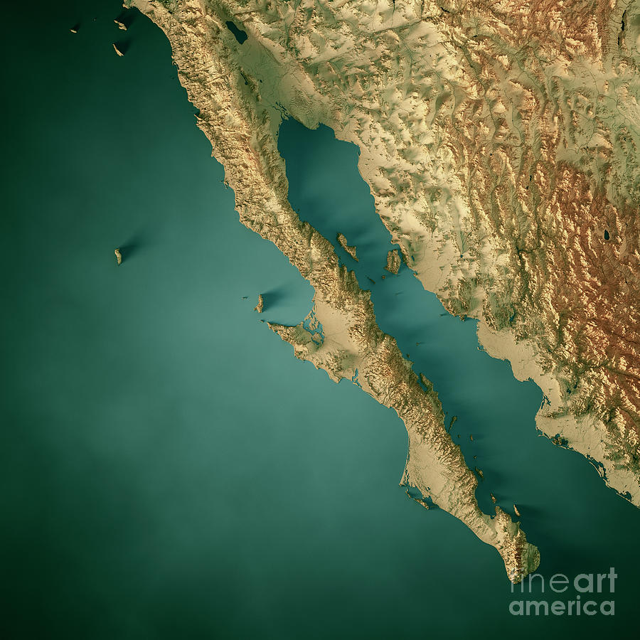 Baja California Topographic Map - Baja California Topographic Map 3d Render Dark Ocean Color Frank Ramspott