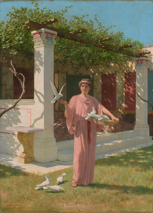 BAKALOWICZ, STEFAN Feeding the Doves, ROME 1918. Painting by Artistic Rifki