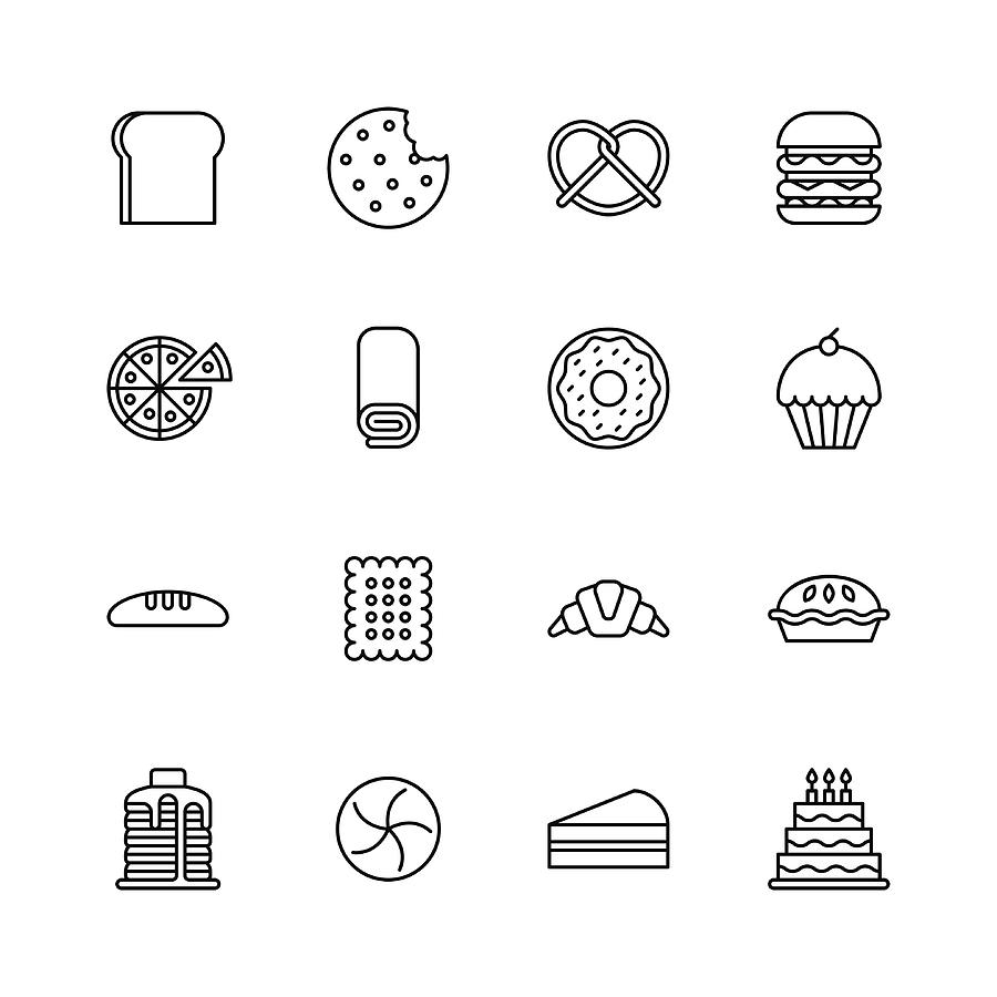 Baked bakery bread icons - line Drawing by TongSur