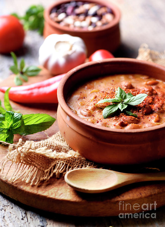 Baked beans in rutic vintage clay pot Photograph by Jelena Jovanovic