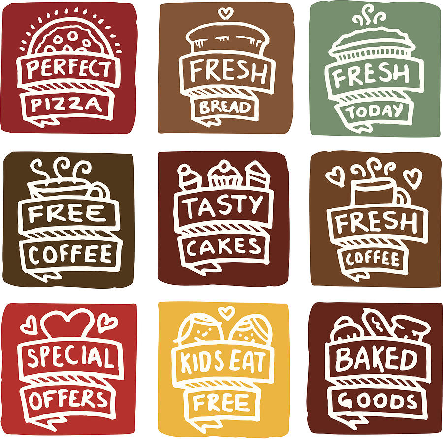 Baked goods icons block icon set Drawing by Mightyisland