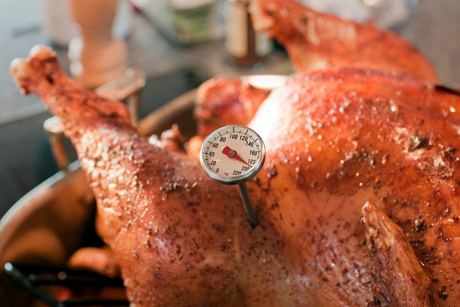 Baked Turkey with Thermometer detail Photograph by Okrad