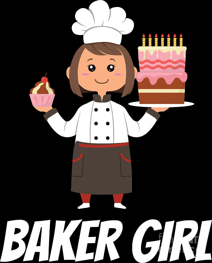 Cake Digital Art - Baker Girl Cute Cartoon Baking Cake Cupcakes Gift by Haselshirt
