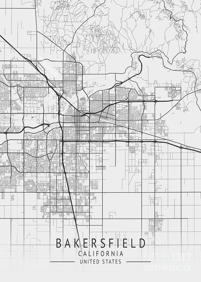 Bakersfield California Us Gray City Map Digital Art By Tien Stencil Fine Art America 0085