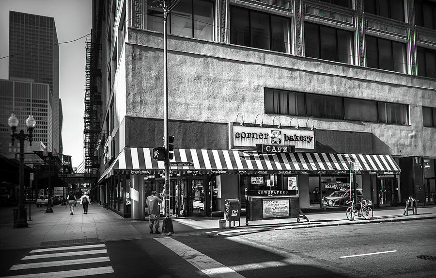 Bakery On The Corner In Black and White Photograph by Greg and Chrystal Mimbs