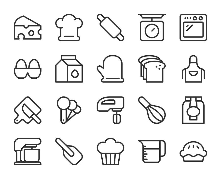 Baking and Bakery - Line Icons Drawing by Rakdee