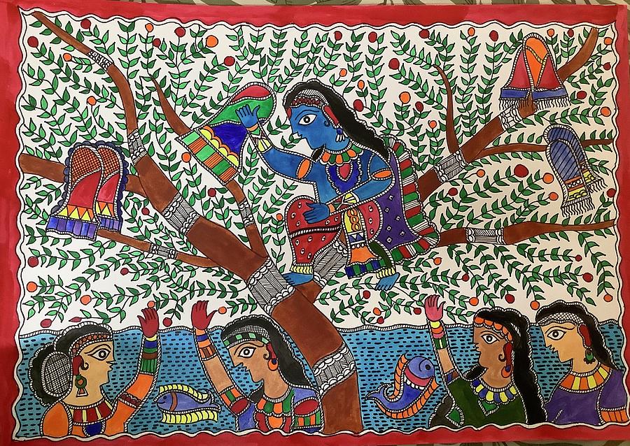 Bal krida of lord krishna in Madhubani style Painting by Maulshri ...