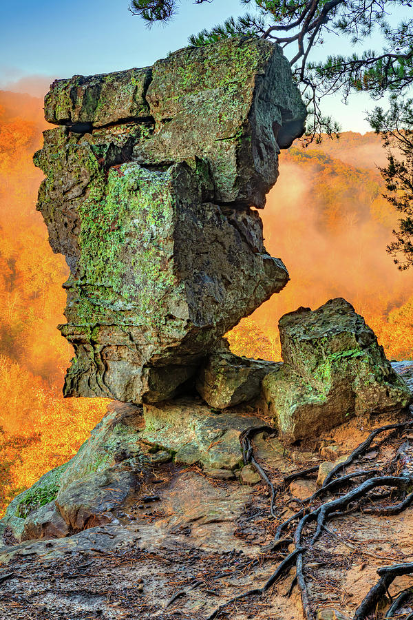 Balanced Rock And Autumn Ozark Morning - Upper Buffalo Wilderness Photograph by Gregory Ballos