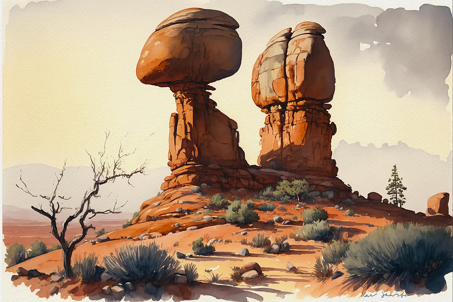 Balanced Rocks Eternal Grace in Arches National Park Painting by Kai Saarto