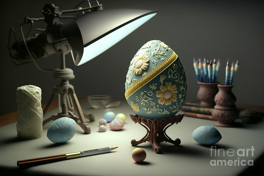 Easter Digital Art - Balancing Act, Photorealistic Easter Egg Balancing with Artistic Flair by Jeff Creation