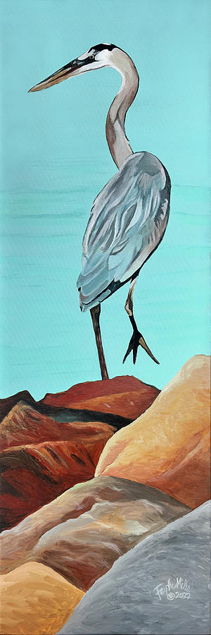Nature Painting - Balancing Blue Heron by Faythe Mills