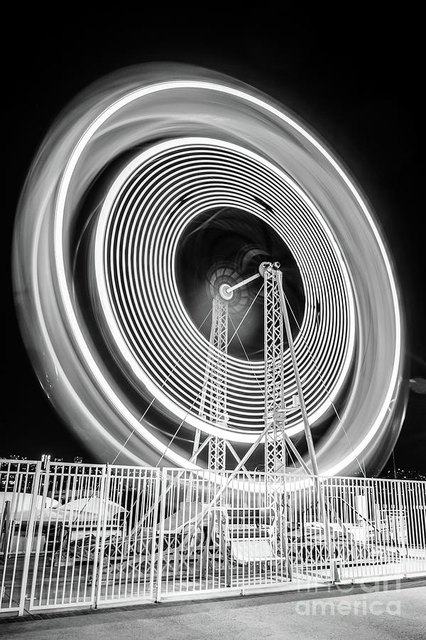 Balboa Fun Zone Ferris Wheel Black and White Photo Photograph by Paul Velgos