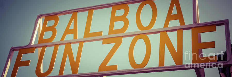 Balboa Fun Zone Sign Newport Beach Panorama Photo Photograph by Paul Velgos