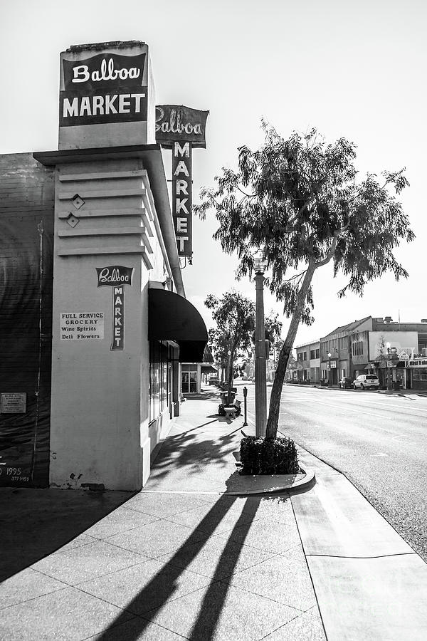 Balboa Market Newport Beach Black and White Photo Photograph by Paul Velgos