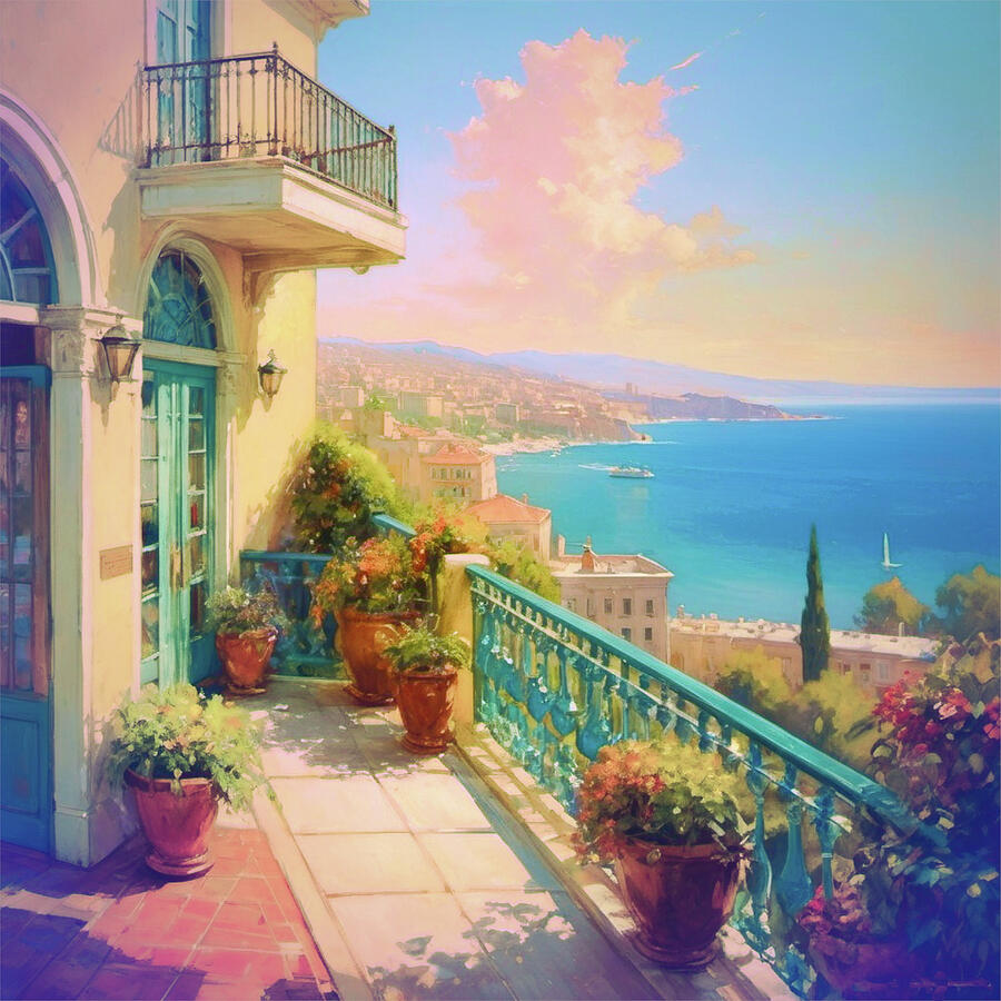 Balcony Bliss by the Sea Digital Art by Cristina Victoria - Fine Art ...