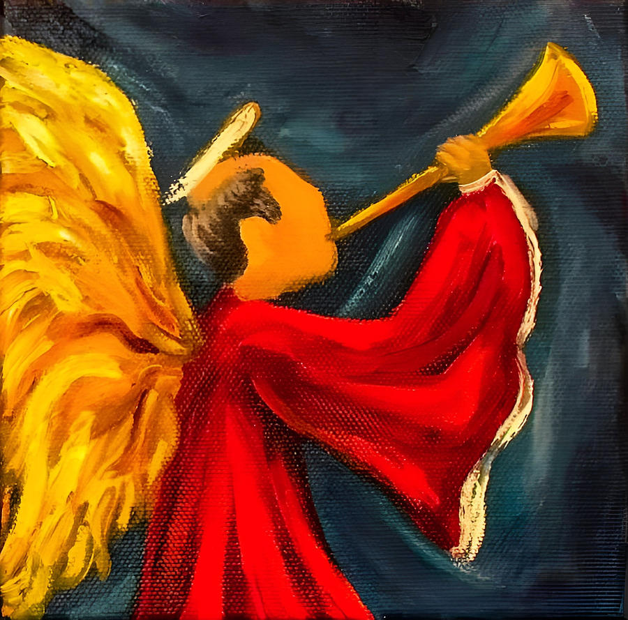 Bald Angel with Trumpet Painting by Sherrell Rodgers