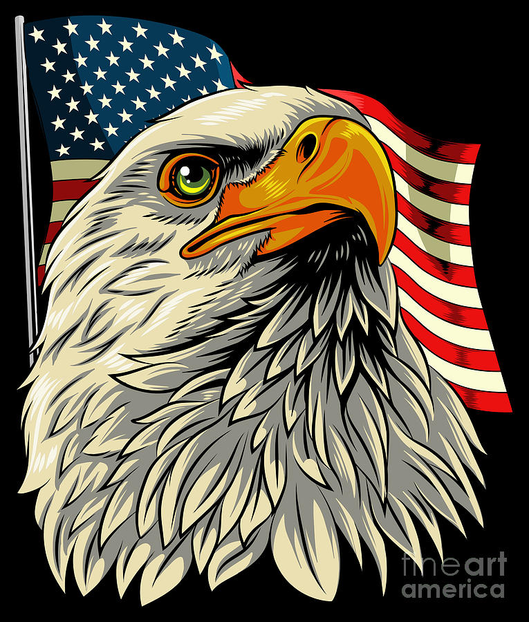 Bald Eagle Head with Stars And Stripes Flag Digital Art by Mister Tee ...