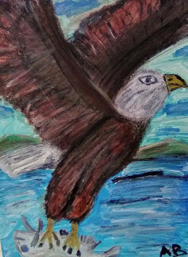 Bald Eagle in Flight with Fish Mixed Media by Andrew Blitman