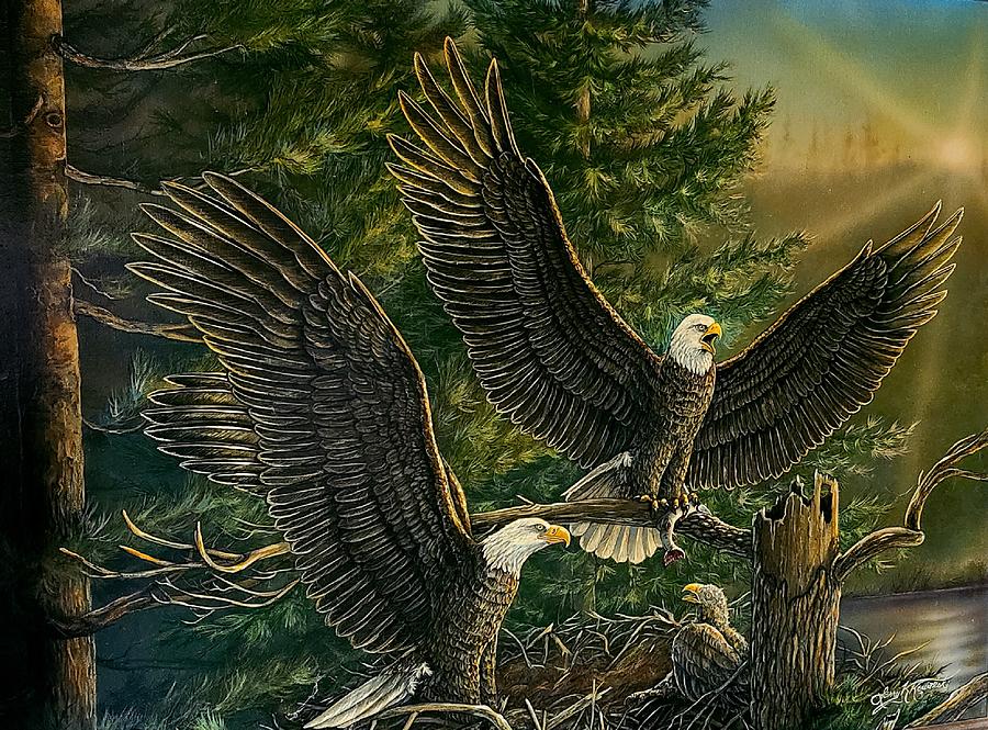 Bald Eagles Nesting Painting by Larry Kowalski