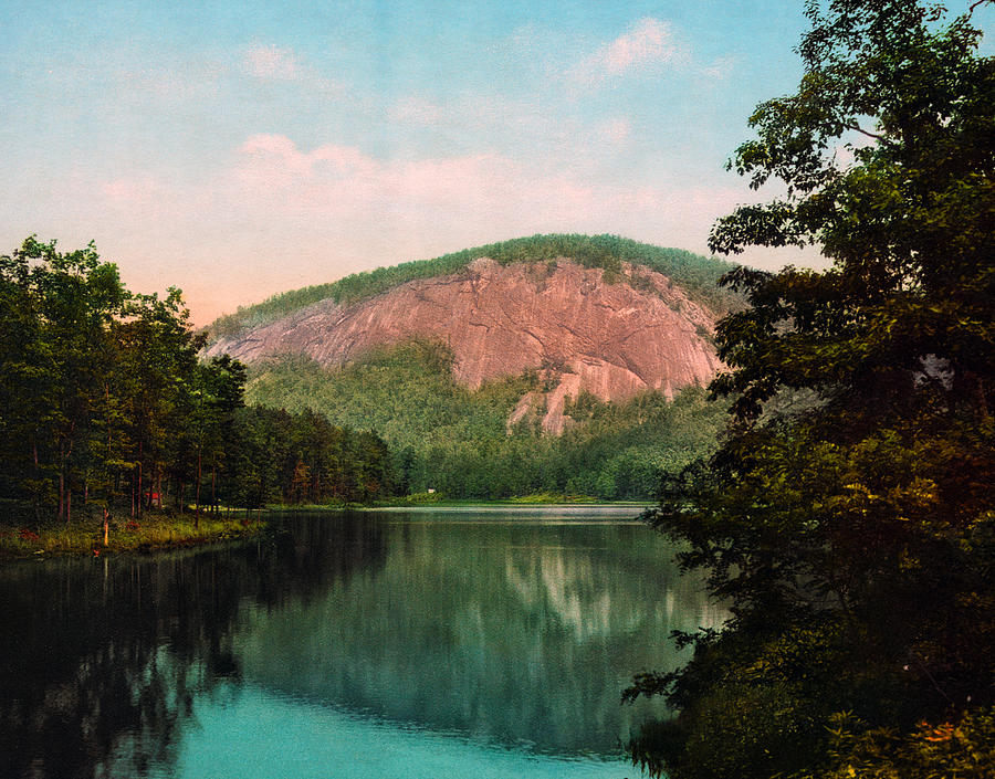 BaldFace Mountain from Lake Fairfield - Sapphire NC - Circa 1902 Photochrom Photograph by War Is Hell Store