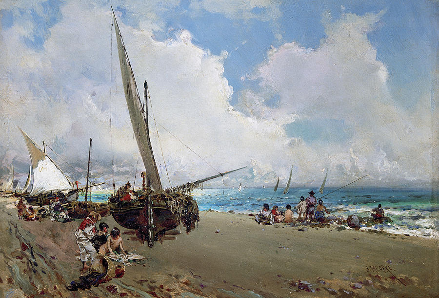 Baldomero Galofre Gimenez -1849-1902-. Spanish painter. On the Beach -late nineteenth century-.... Painting by Album