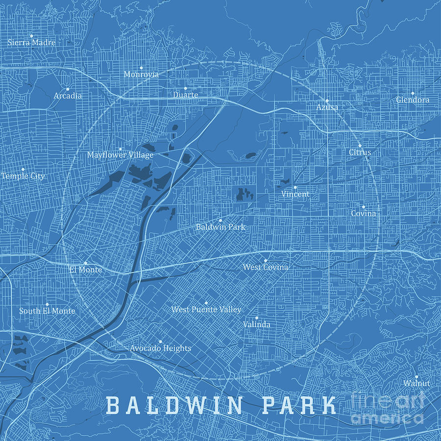 Baldwin Park Ca City Vector Road Map Blue Text Frank Ramspott 