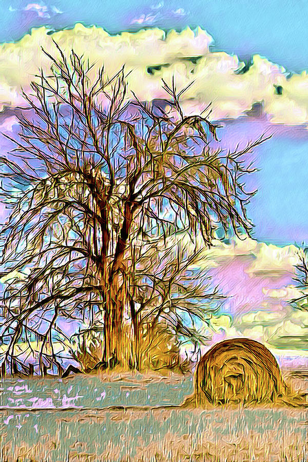 Tree Digital Art - Bale of Hay on a Cloudy Day ap by Dan Carmichael